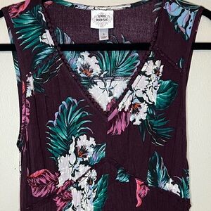Chaps Women's Tropical Floral Sleeveless Blouse - Burgundy and Green